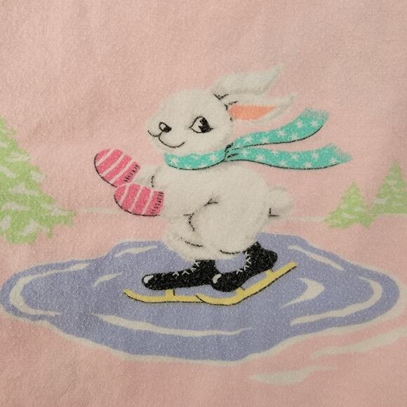 Nick & Nora Pink Winter Snow Bunnies Pajama Pants Drawstring Sz M Flannel Cotton - Picture 10 of 13